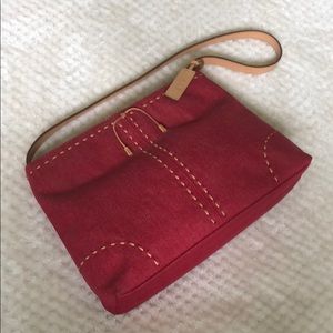 Ralph Lauren Red Denim Tote Vachetta Leather Trim